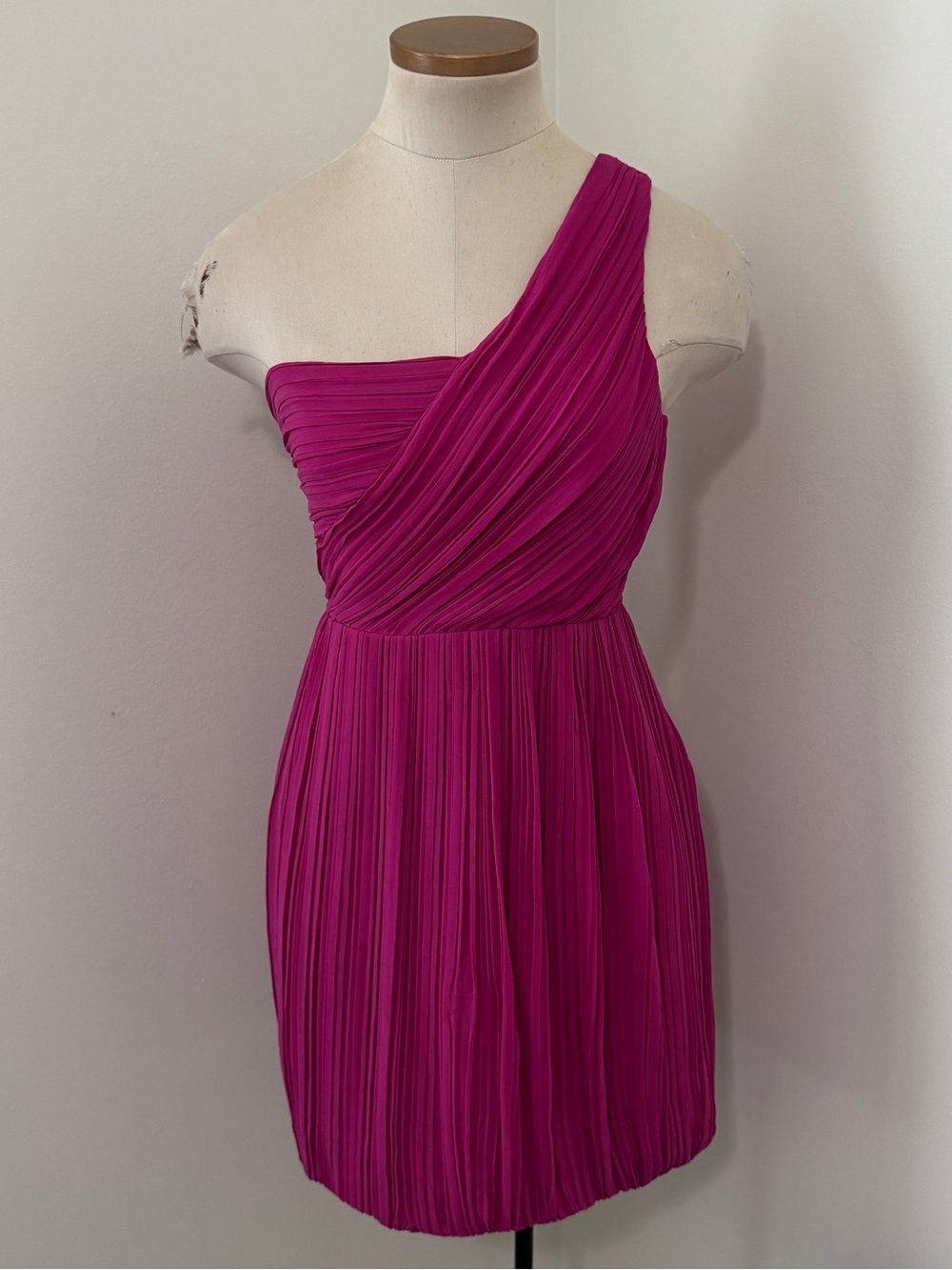 Theory‎ 0 Pink 100% Silk One-Shoulder Pleated Cocktail Evening Mini Dress